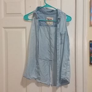 Blue faux denim tank top